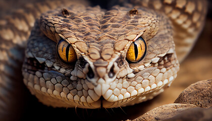 Fototapeta premium Rattlesnake looks into the lens. Generative AI