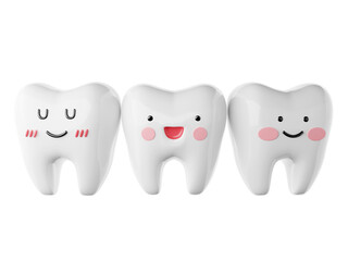 Character of white teeth, cute cartoon style, smiling brightly with transparent background 3d render
