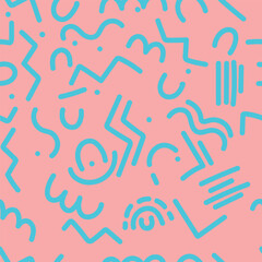  fun colorful line doodle seamless pattern. Creative abstract art background collection for children or festive celebration design. Simple childish scribble wallpaper print texture bundle.