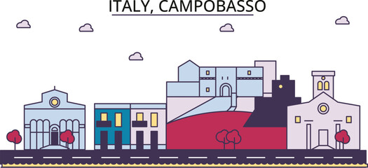 Italy, Campobasso tourism landmarks, vector city travel illustration