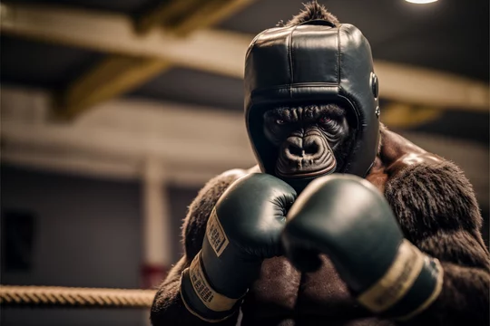 Portrait of a powerful muscular dominant male gorilla boxer