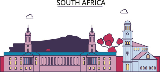 Naklejka premium South Africa tourism landmarks, vector city travel illustration