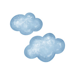 Cartoon cute blue clouds on white sky for design