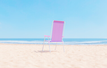Chair on sandy beach near wavy blue sea
