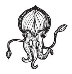 Squid Character - hand drawn sketch in vintage retro style