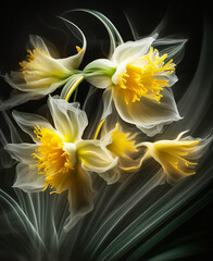 bouquet of yellow daffodils on black background