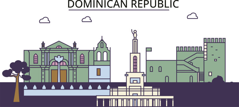 Dominican Republic tourism landmarks, vector city travel illustration