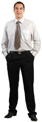 Businessman with hands in pockets isolated on white