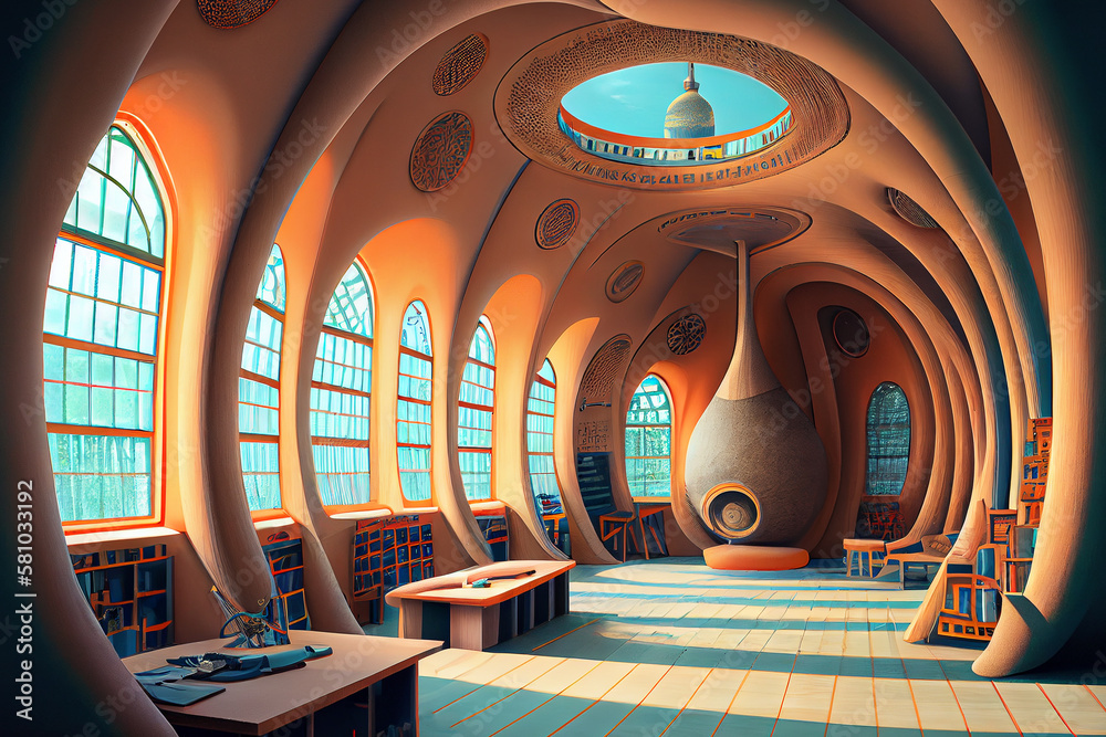 Wall mural Futuristic school interior, generative ai illustration