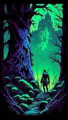 illustration of a halloween background with hunter