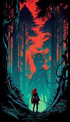 worrier alone in the forest background with trees