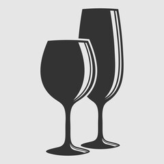 Champagne and Wine glasses icon isolated on white background. Vector illustration