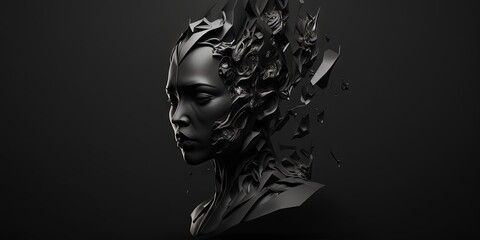 Futuristic head with an extra dark background, Generative AI