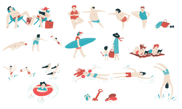 Summer Holiday Activities and Icons by the beach