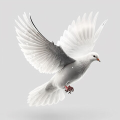 Fliegende Taube auf weißem Hintergrund (erstellt durch KI-Tool)