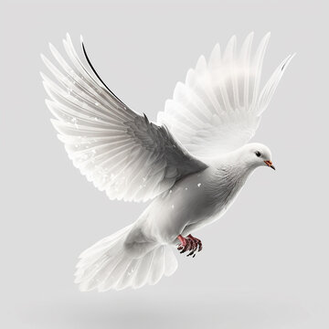Fliegende Taube auf wei&szlig;em Hintergrund (erstellt durch KI-Tool)
