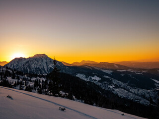 Sunset over Tatra mountains during winter