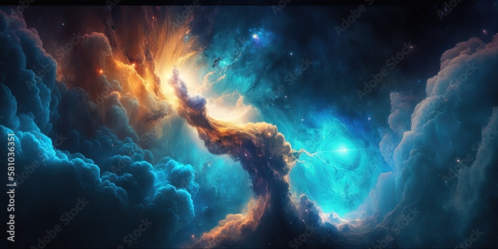 Wall mural night sky web banner featuring nebula and stars in a mesmerizing space background, generative ai
