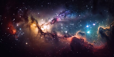 The night sky is filled with galaxies, stars, and nebulae, comprising the vast universe, Generative AI