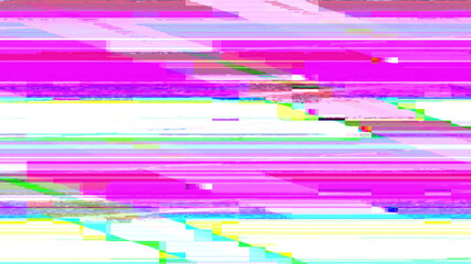 Color noise 8-bit glitch. Computer virus. Blur neon pink cyan blue yellow white analog pixel distortion artifacts on light art abstract illustration background.