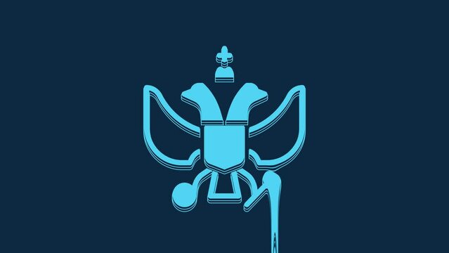 Blue National emblem of Russia icon isolated on blue background. Russian coat of arms two-headed eagle. 4K Video motion graphic animation