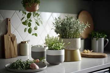 Spring-inspired Kitchen Interiors Herbs Generative AI