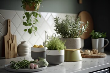 Spring-inspired Kitchen Interiors Herbs Generative AI