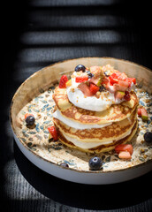 Served pancakes in the restaurant 