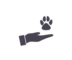 Hands holding paw icon. Animal welfare color icon. Pets care vector design and illustration.

