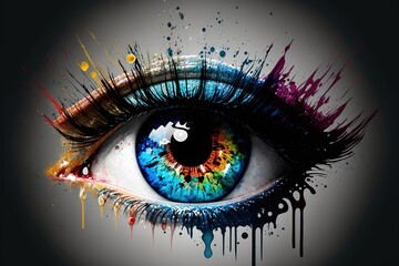 Human eye. watercolor, multicolor, look, wallpaper Illustration. AI