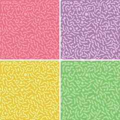 Set of line doodle seamless repeat pattern in pastel pink purple yellow and green. Creative abstract art  illustration of childish kids collection for print, fabric, wallpaper bundle.