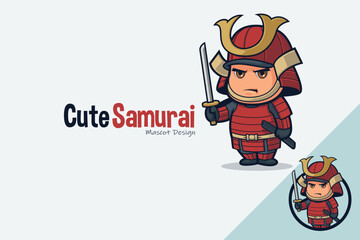 Cute Japanese Samurai Mascot Carrying Katana Sword