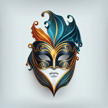 Classic carnival mask with a timeless design, featuring a simple yet elegant shape and blue, black and gold colors, ideal for festive occasions. Realistic 3d Venice masquerade, party, costume
