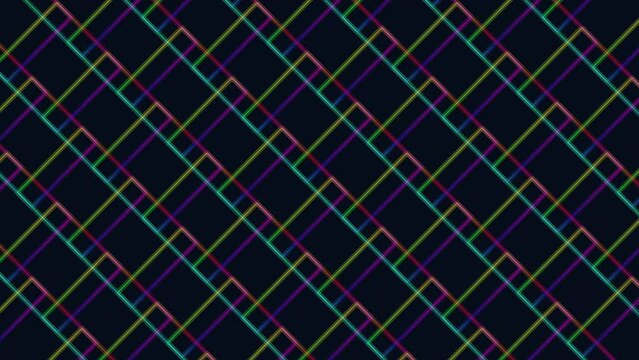 Flat rainbow squares pattern in rows on black gradient, motion abstract corporate, holiday and futuristic style background