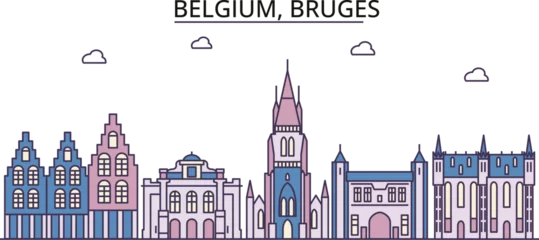 Fototapeten Belgium, Bruges tourism landmarks, vector city travel illustration © iconsgraph