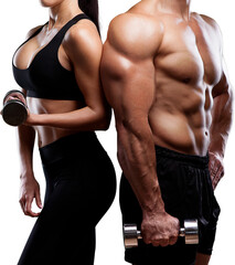 A young man muscular torso and sporty woman - obrazy, fototapety, plakaty