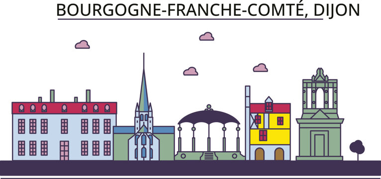 France, Dijon tourism landmarks, vector city travel illustration