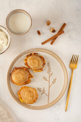 Potato Cakes or kartoffelpuffer. Vegetable fritters, latkes, hash browns. Vegetable pancakes with sour cream and apple mousse. Traditional german cuisine.