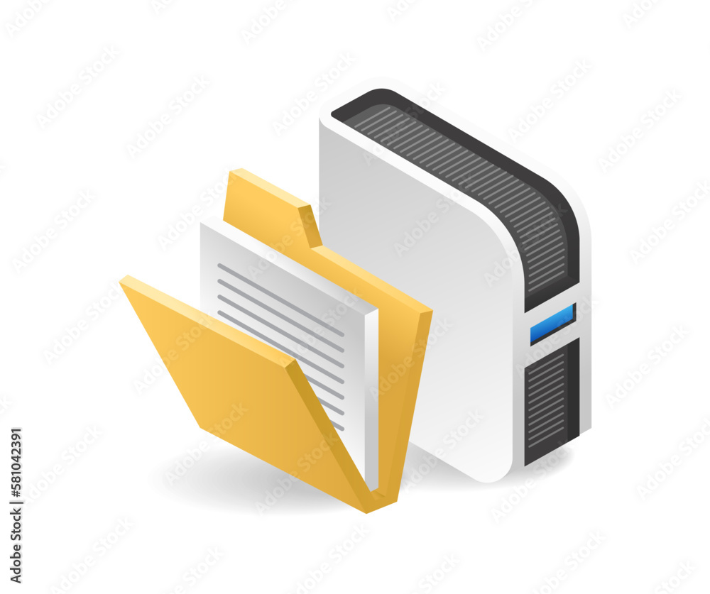 Poster server data storage folder isometric flat 3d illustration concept