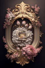Wedding frame with roses illustration,  generative ai technology