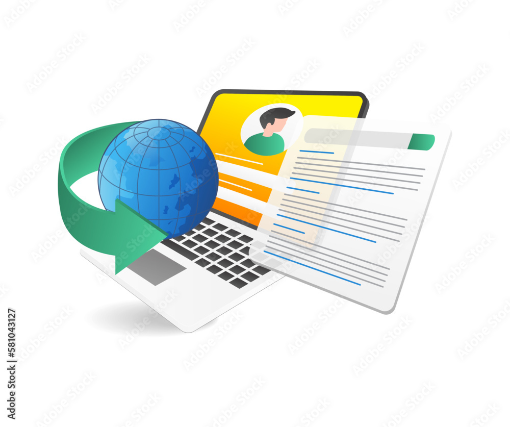 Aufkleber isometric flat 3d illustration concept of searching a lot of information on personal internet
