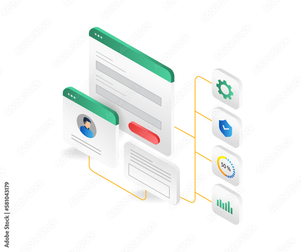Aufkleber isometric flat 3d illustration concept of personal data analyst screen