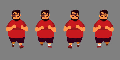Fat Man With Glasses Wearing Red Shirt Running Character Design Setup For Animation