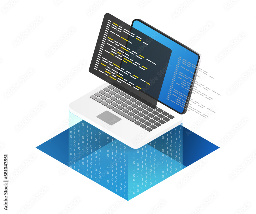 Wall mural isometric flat 3d illustration concept of computer code and program language