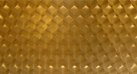 Gold hexagonal cube structure (3D Rendering)