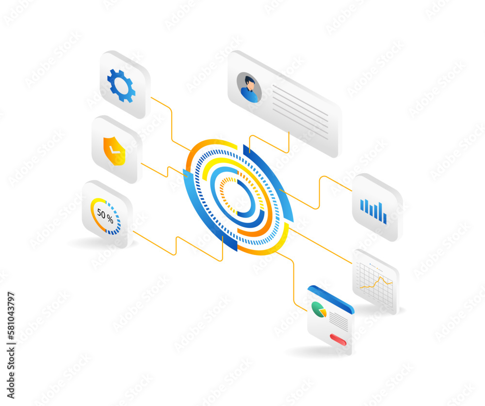 Aufkleber isometric flat 3d illustration concept of digital transformation control button