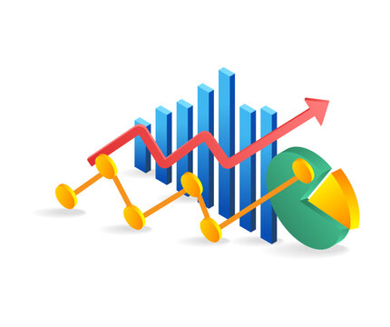 Isometric flat 3d illustration concept of investment business analysis bar chart