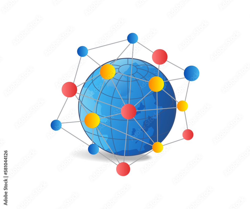 Poster global micro network isometric flat 3d illustration concept