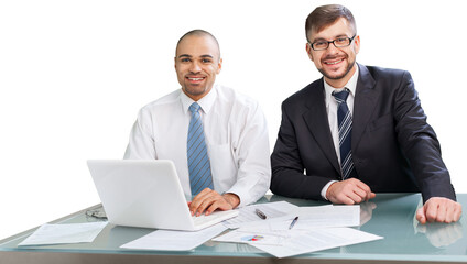 Fototapeta premium Portrait of Two businessmen with laptop