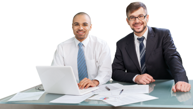 Portrait of Two businessmen with laptop